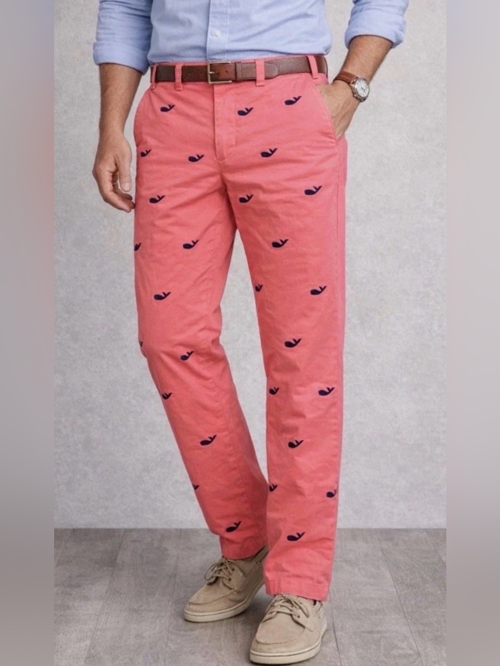 J. Crew Coral Chino Pants with Navy Whale Embroidery